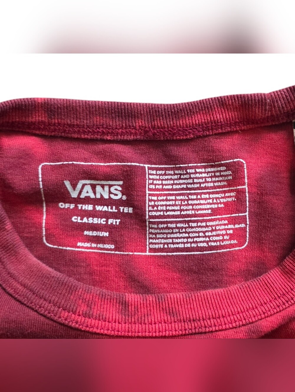 Vans Medium Red Tie Dye Off The Wall Classic Skate Tee Shirt - Picture 2 of 7